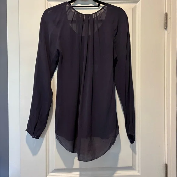 Aritzia Wilfred Sheer Silk Long Sleeve Blouse, Deep Plum, Size XS - Picture 2 of 7